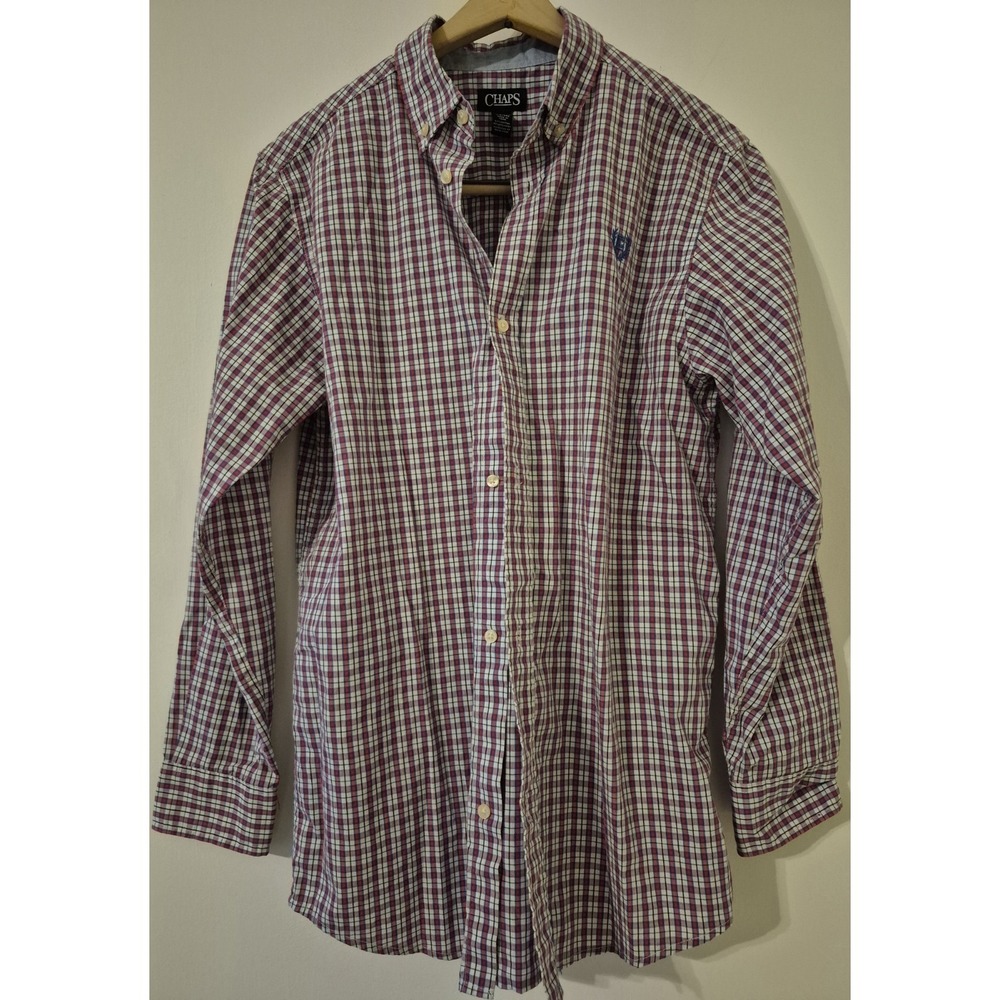 Chaps Easy Care Men's XL Button-down Red Blue Check Long Sleeve Classic Preppy
